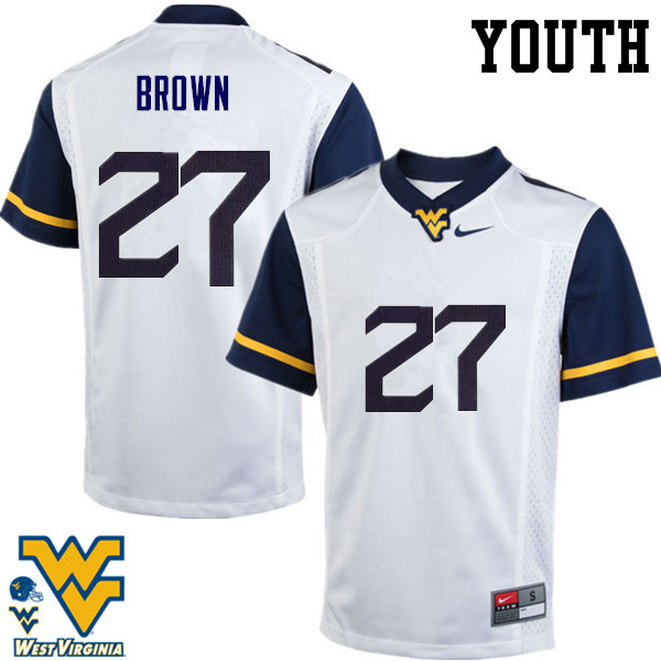 NCAA Youth E.J. Brown West Virginia Mountaineers White #27 Nike Stitched Football College Authentic Jersey SK23Y27IO